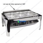 Nồi hâm buffet chữ nhật nắp kính trong PC 3 ngăn