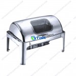 Nồi hâm buffet chữ nhật chân cao nắp kính PC 1 ngăn