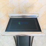 Bục phát biểu gỗ bọc da màu đen khung inox  