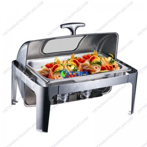 Nồi hâm buffet chữ nhật chân cao nắp kính PC 1 ngăn