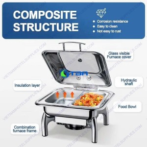 Nồi hâm buffet nắp kính thủy lực chân cao ASIA103PC-2N