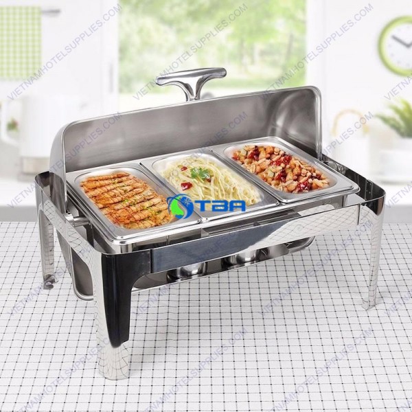Nồi hâm buffet chữ nhật chân cao 3 ngăn 