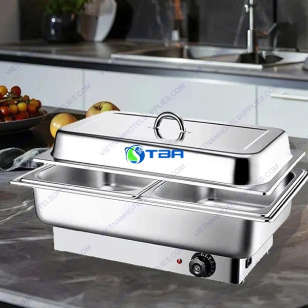 Nồi hâm buffet inox chữ nhật dùng điện 2 ngăn 
