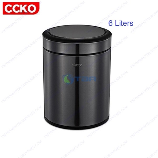 Thùng rác CCKO inox tròn đen nắp lật 6L #CK9907B 