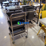 Xe thu dọn bàn ăn khung inox cao cấp ba tầng