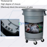 Thùng rác bếp tròn có bánh xe màu xám 120L