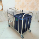 Xe thu gom đồ vải vệ sinh bệnh viện inox ba tầng