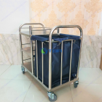 Xe thu gom đồ vải vệ sinh bệnh viện inox ba tầng