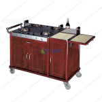 Xe đẩy phục vụ gỗ có 02 bếp nấu di động C035