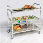 Xe đẩy phục vụ thức ăn đồ uống inox ba tầng 