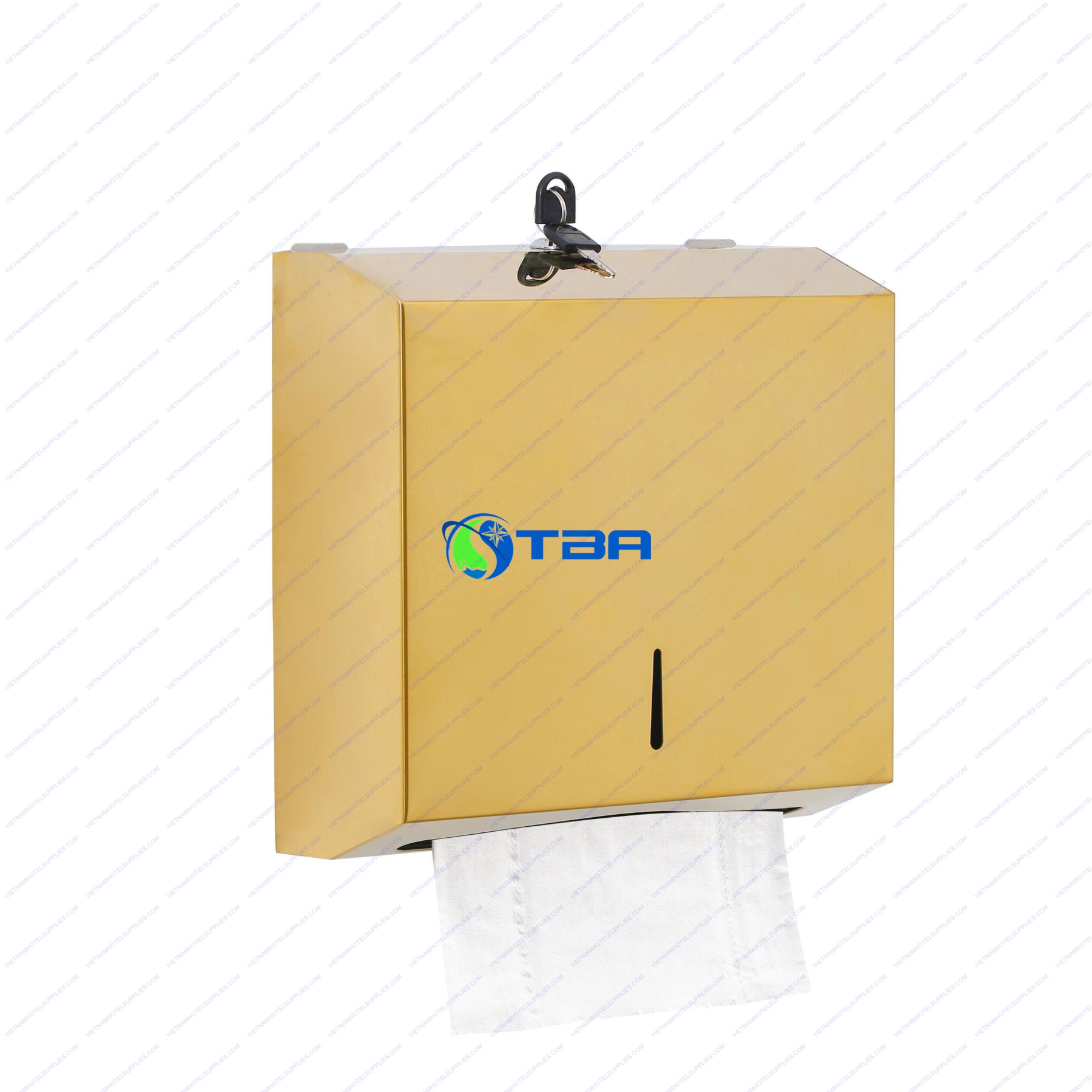 Hộp đựng khăn giấy lau tay vuông inox vàng Asia