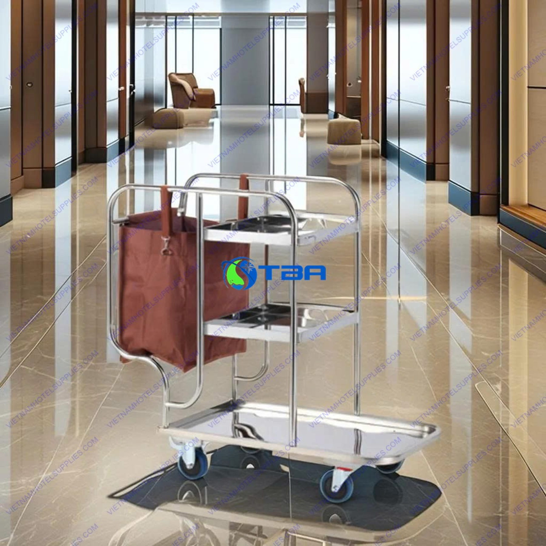 Xe dọn vệ sinh tòa nhà inox 3 tầng ASIA-G022B