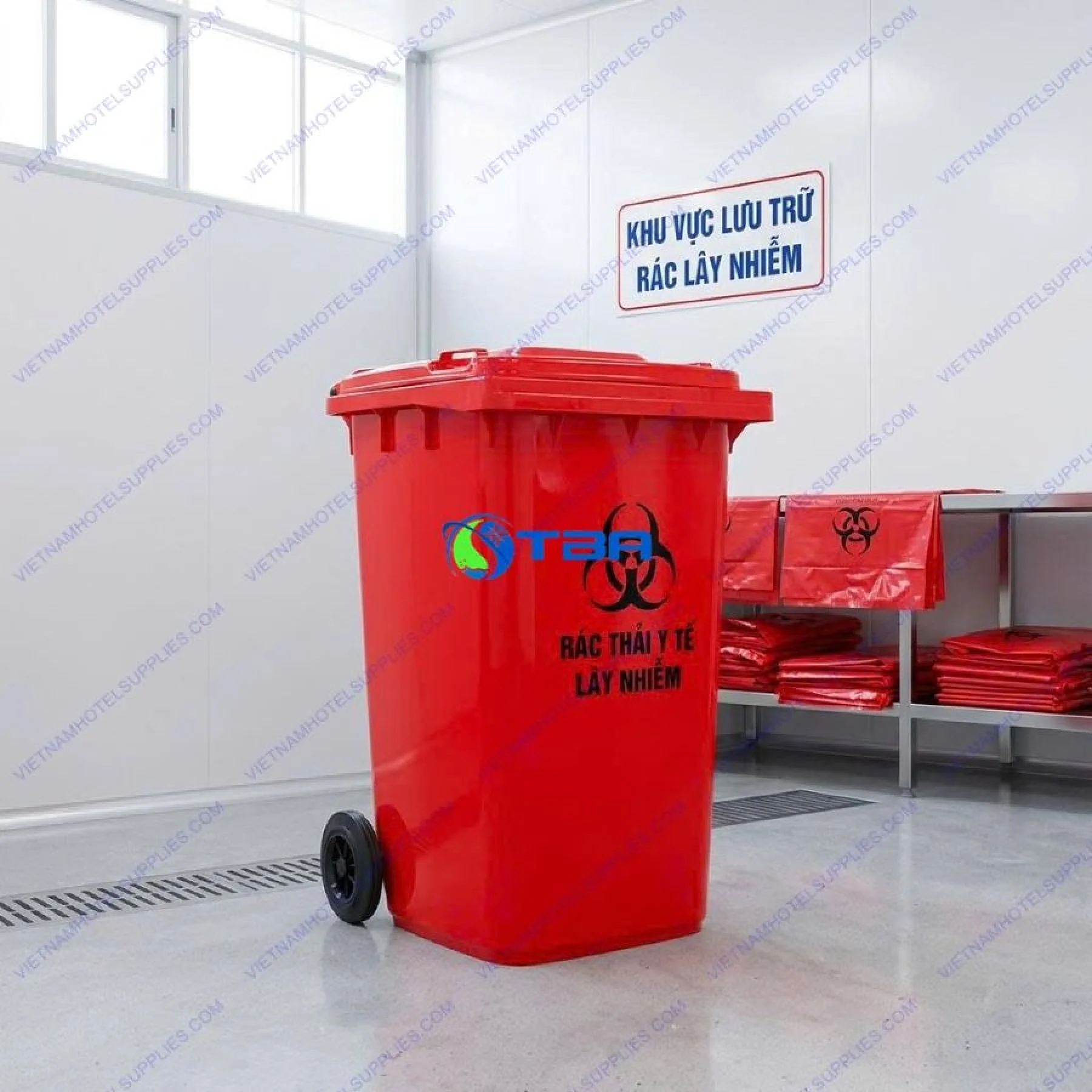 Thùng rác y tế lây nhiễm 240L đỏ ASIA-RYT240Đ