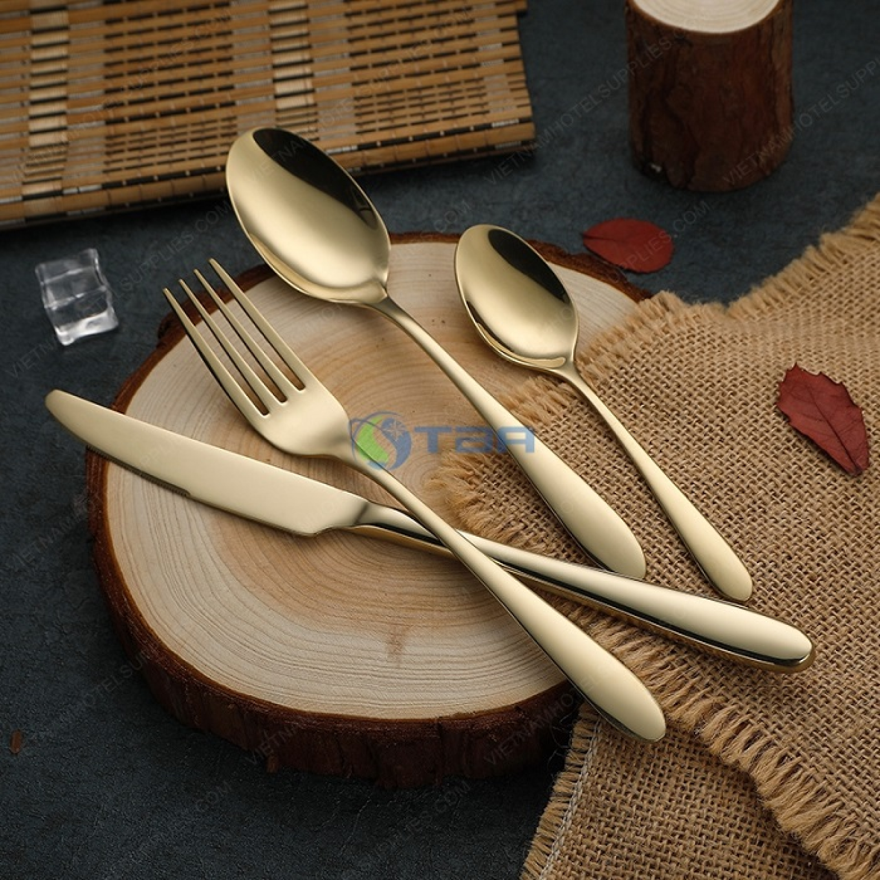 Bộ dao muỗng nĩa inox màu vàng #D1807