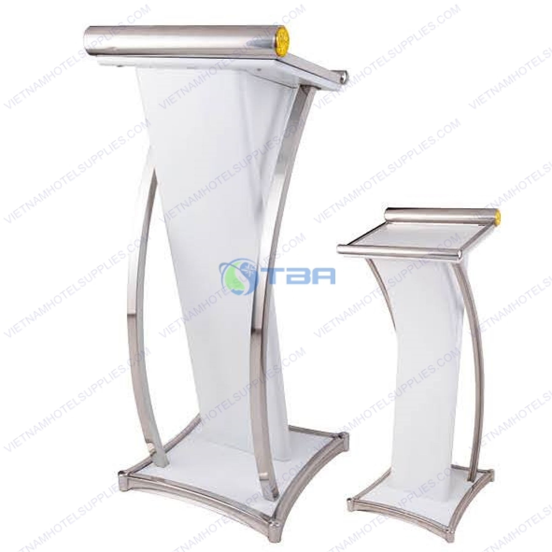 Bục phát biểu gỗ khung inox cao cấp màu trắng