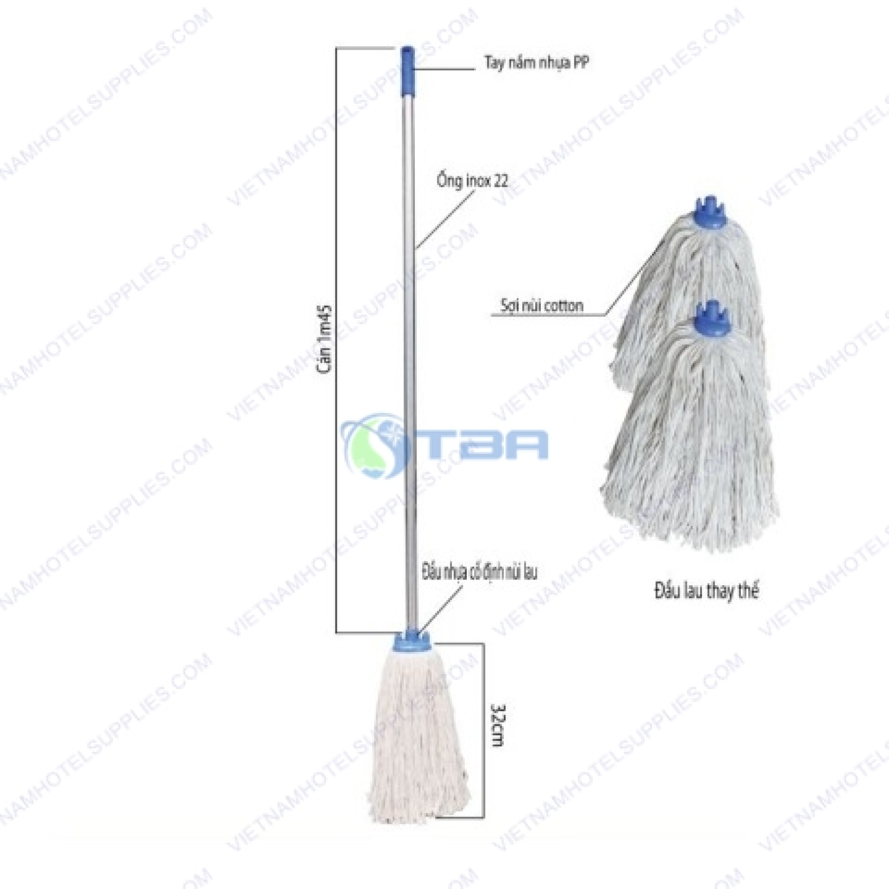 Cây lau sàn nhà ướt đầu cổ tròn cán inox