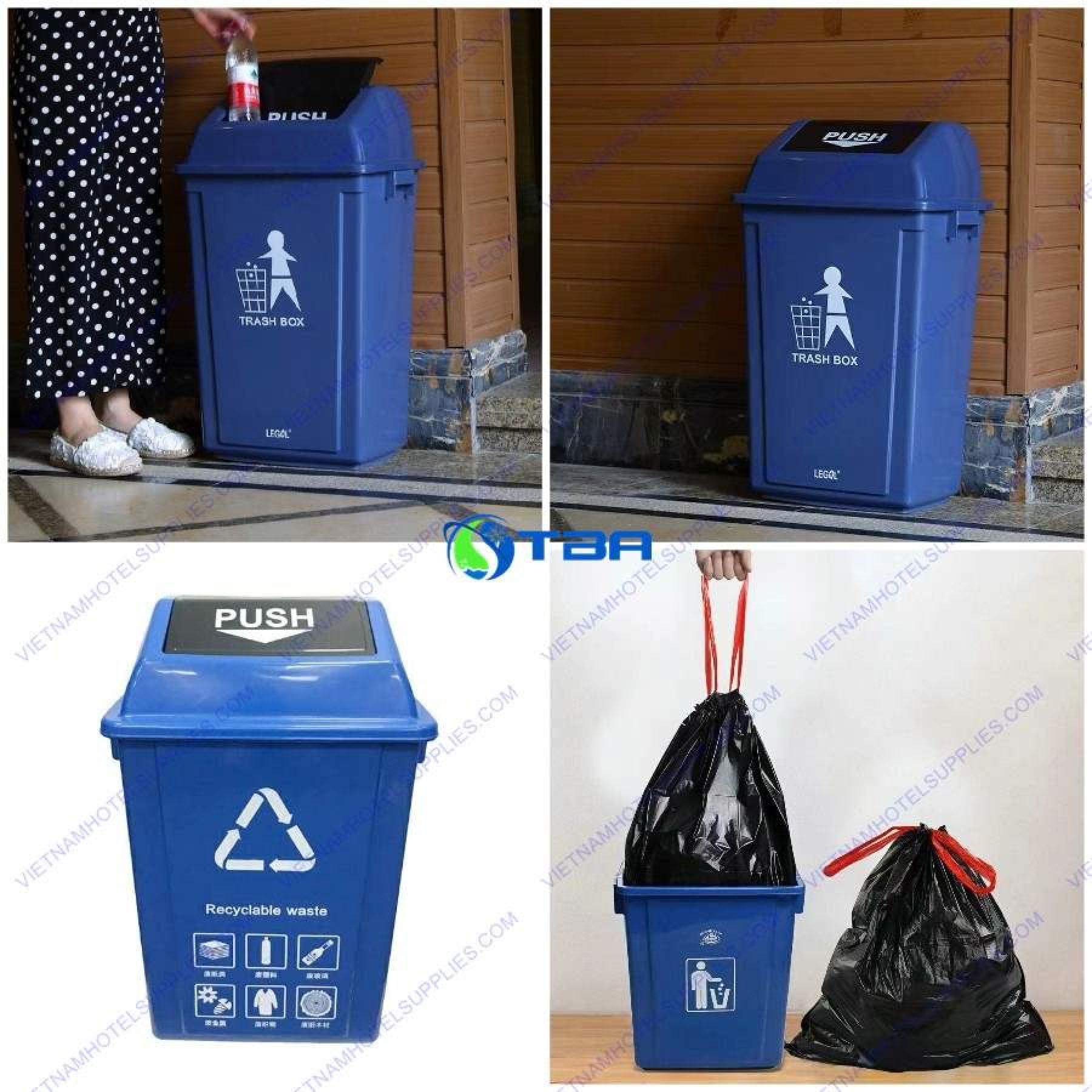 Thùng Đựng Rác Tái Chế Xanh Dương 100L Nắp Lật
