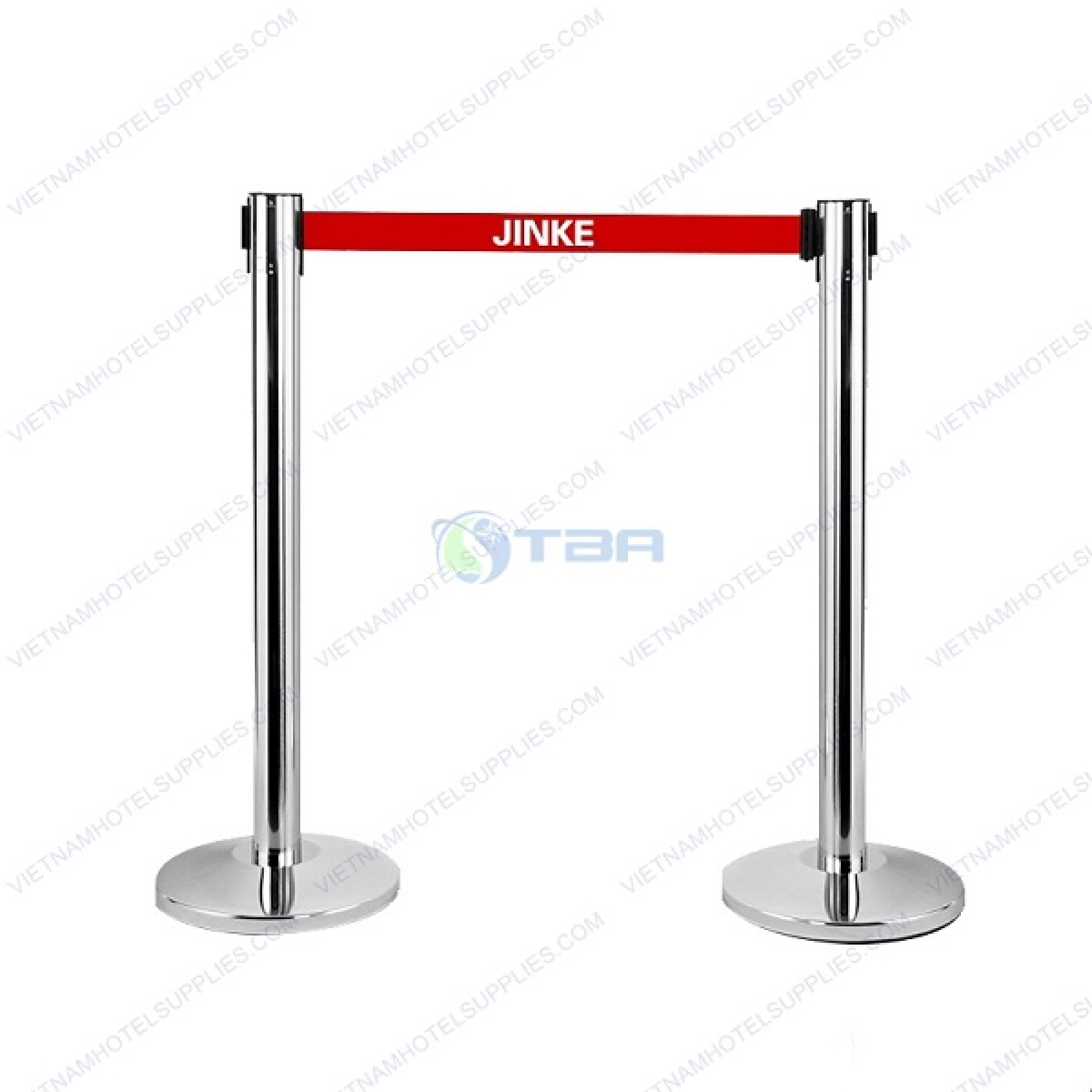 Cột chắn inox đế chóp cao cấp dây căng màu đỏ 3 mét