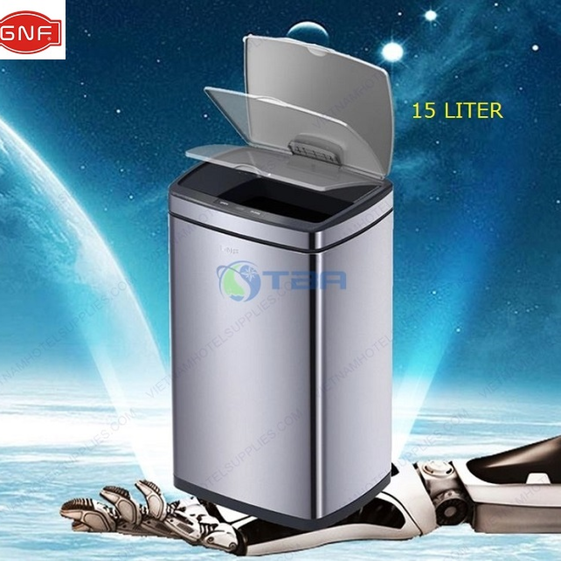 Thùng rác inox vuông cảm biến 15L #GNFS15
