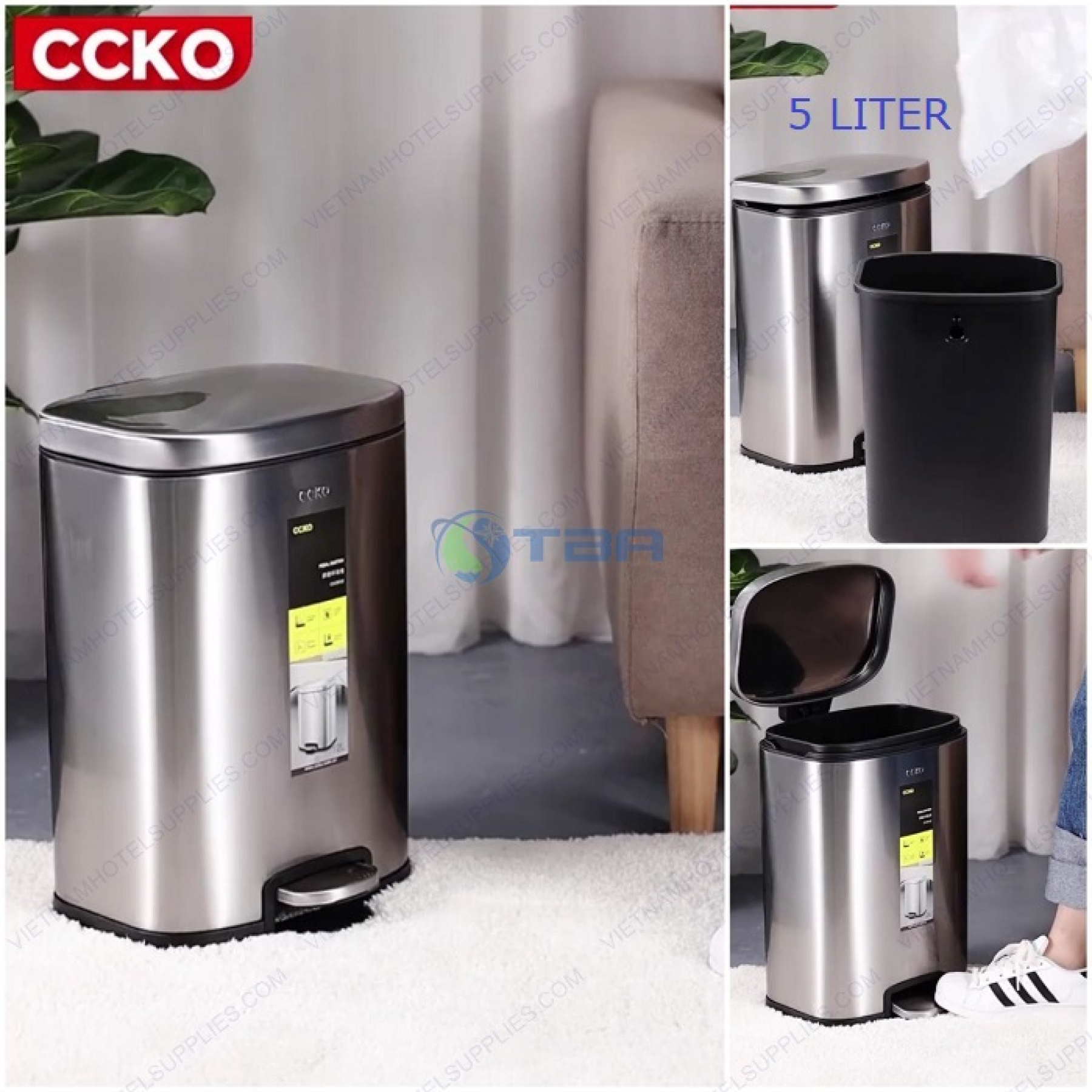 Thùng rác inox vuông cao cấp 5L #CK9934-5