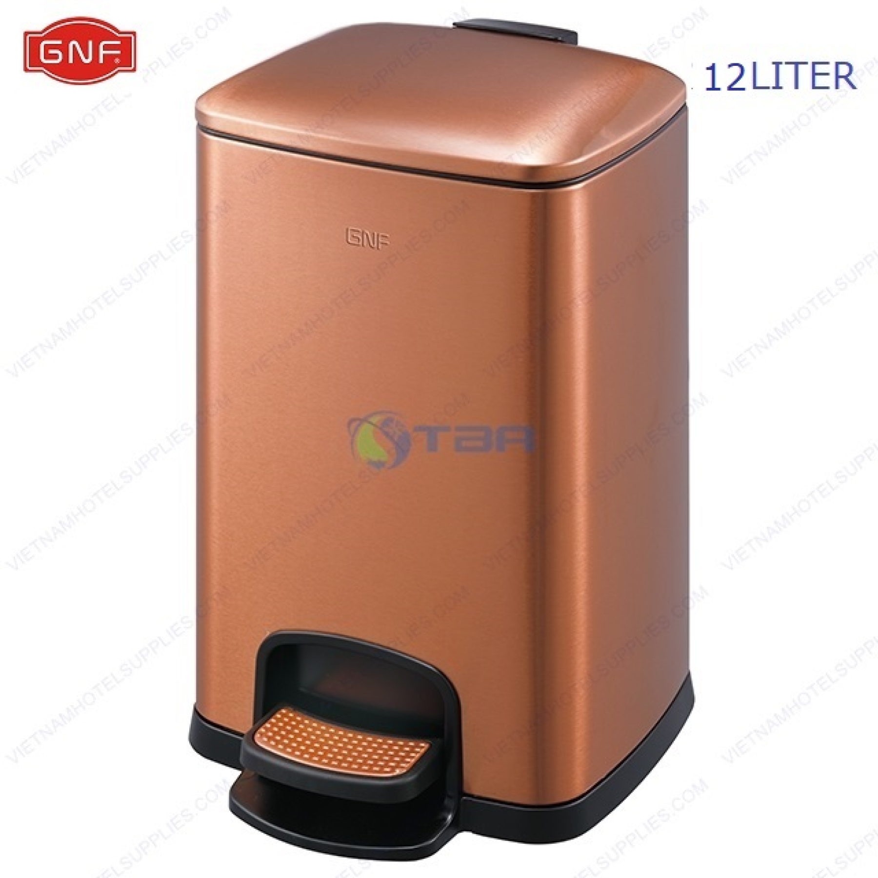 Thùng rác inox vuông cao cấp màu đồng 12L #GNFSJ12T