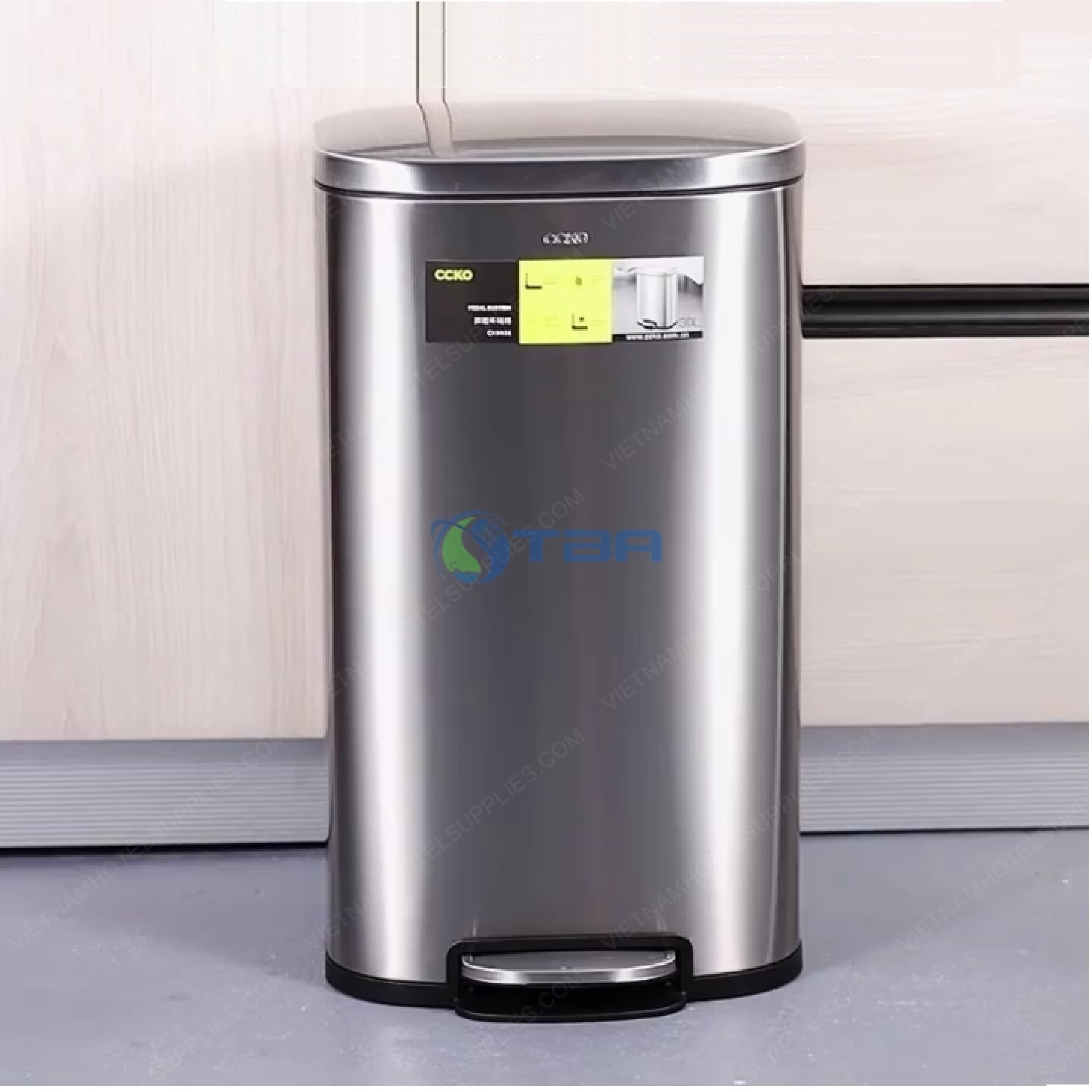 Thùng rác inox vuông đạp chân cỡ lớn 30L #CK9934-30