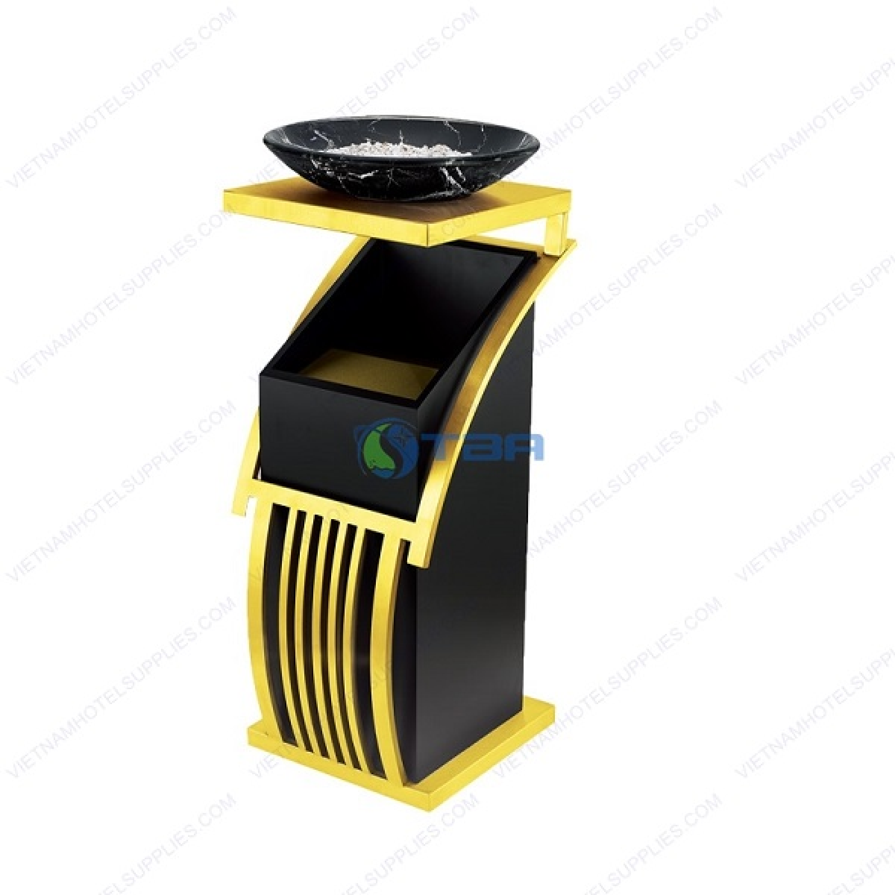 Thùng rác inox vuông đĩa đá tròn A028G