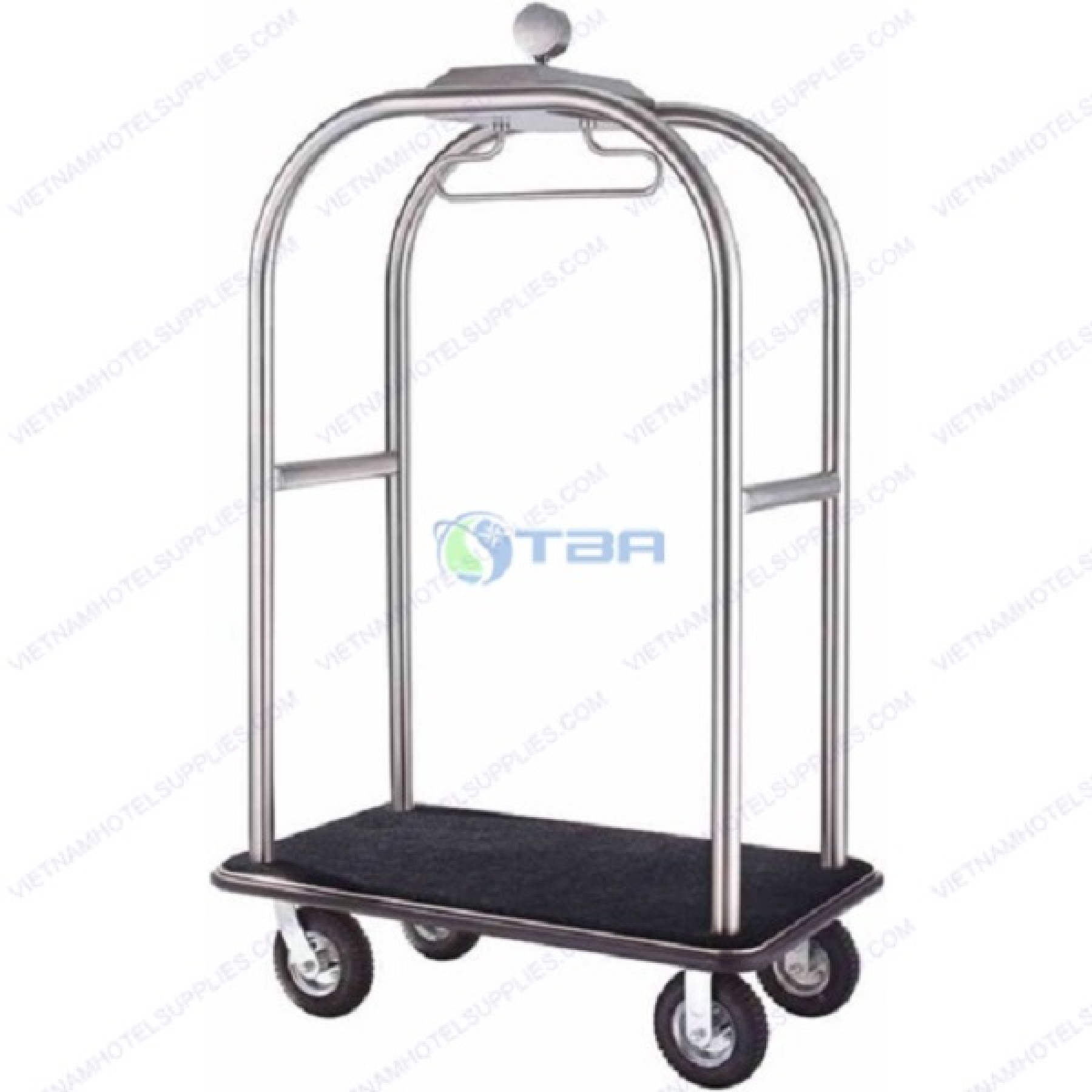Xe đẩy hành lý inox mái vòm thảm màu xám đen