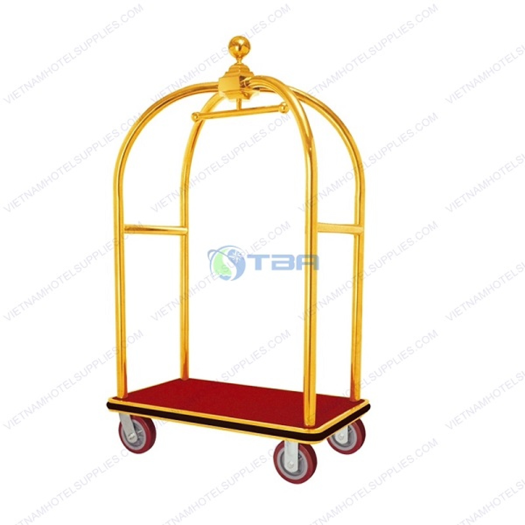 Xe đẩy hàng lý mái vòm 4 bánh inox mạ vàng 