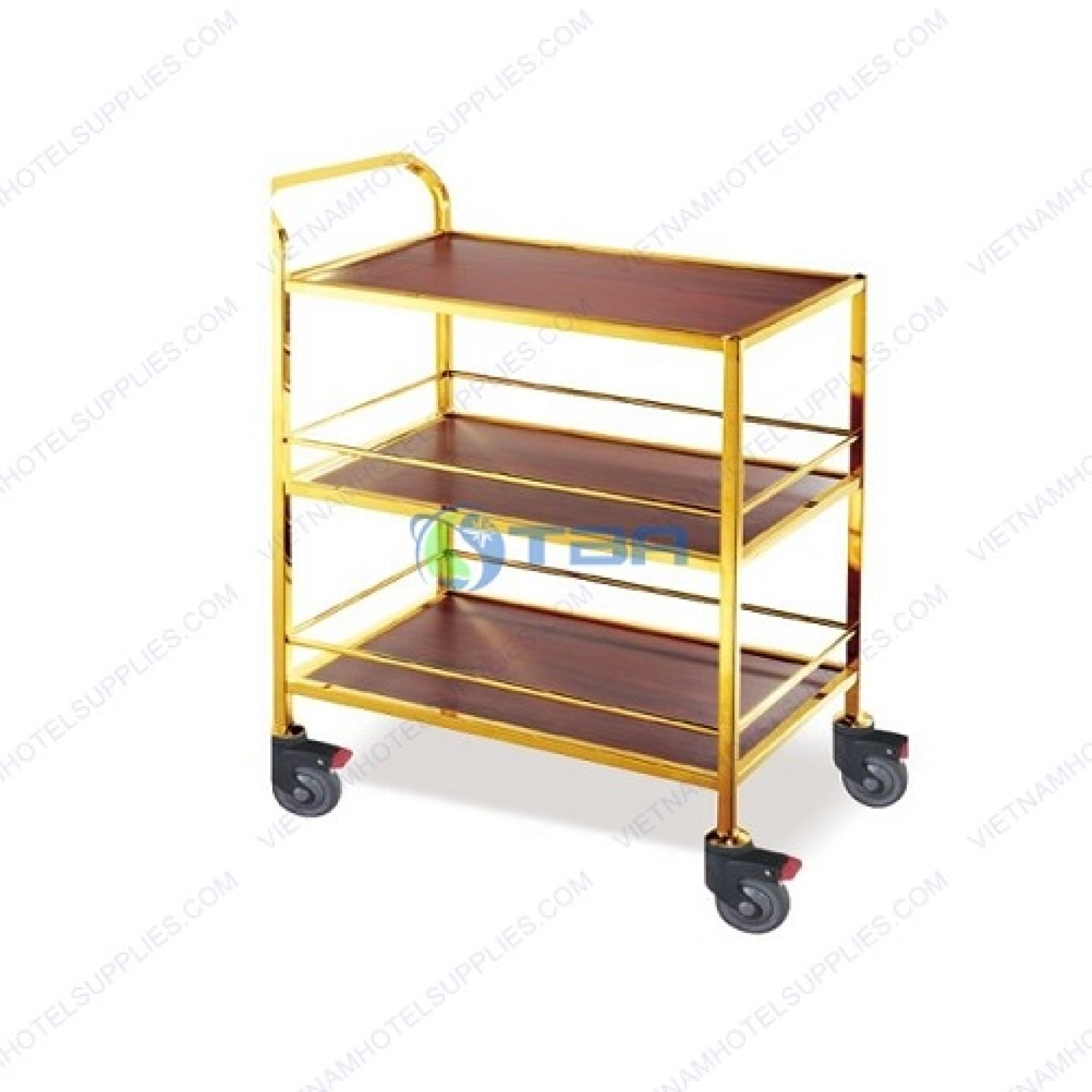 Xe đẩy phục vụ inox 3 tầng mạ vàng C34G