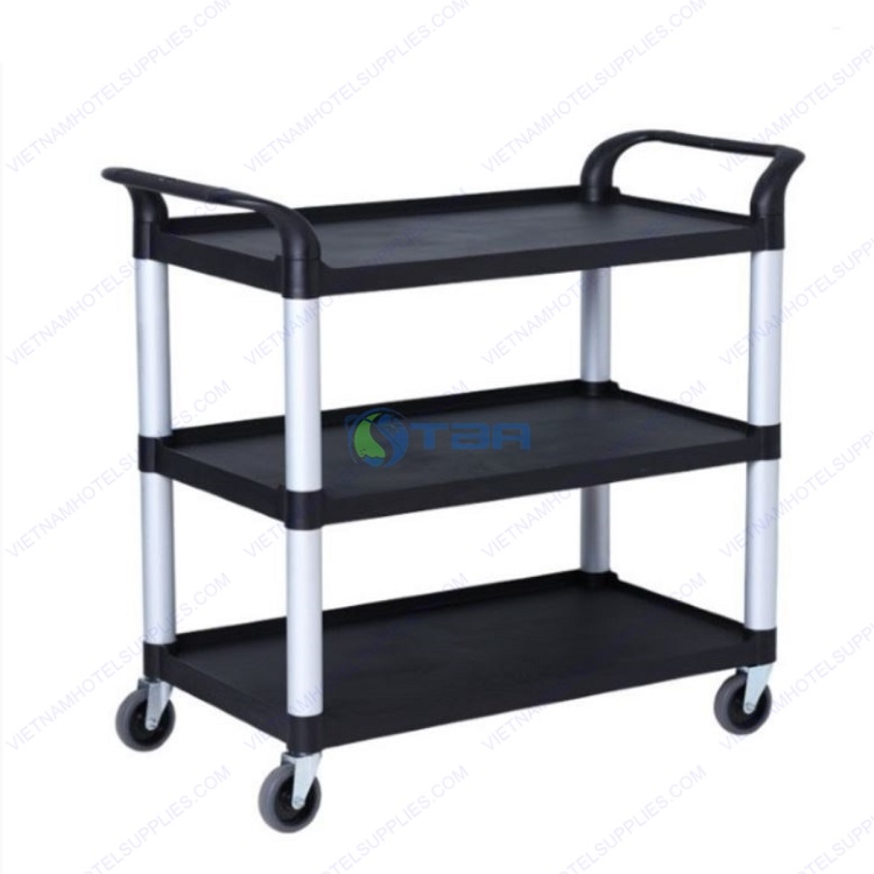 Xe đẩy thức ăn 3 tầng nhựa màu đen A400B