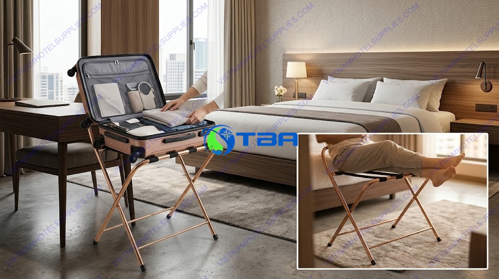 giá để vali inox mạ vàng có tựa