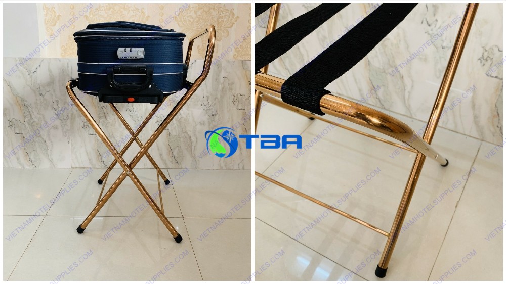 kệ để hành lý inox mạ vàng có tựa