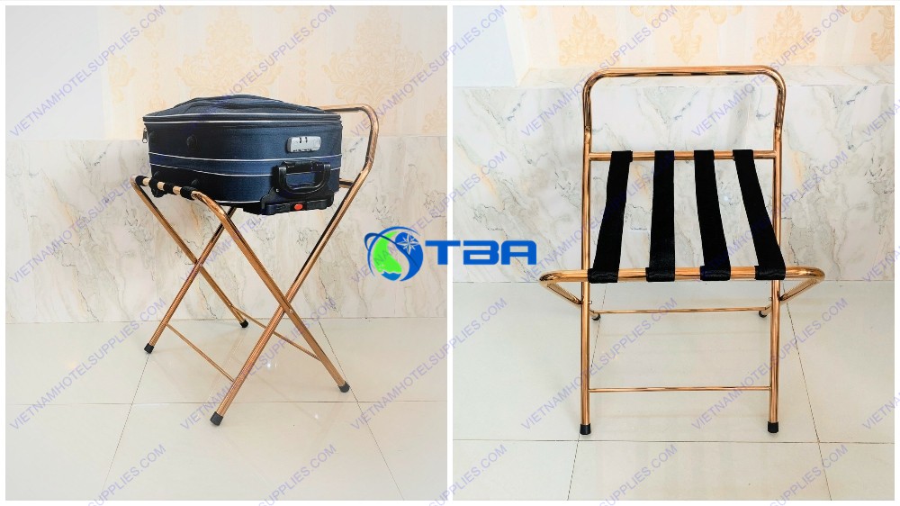 kệ hành lý inox mạ vàng có tựa khách sạn