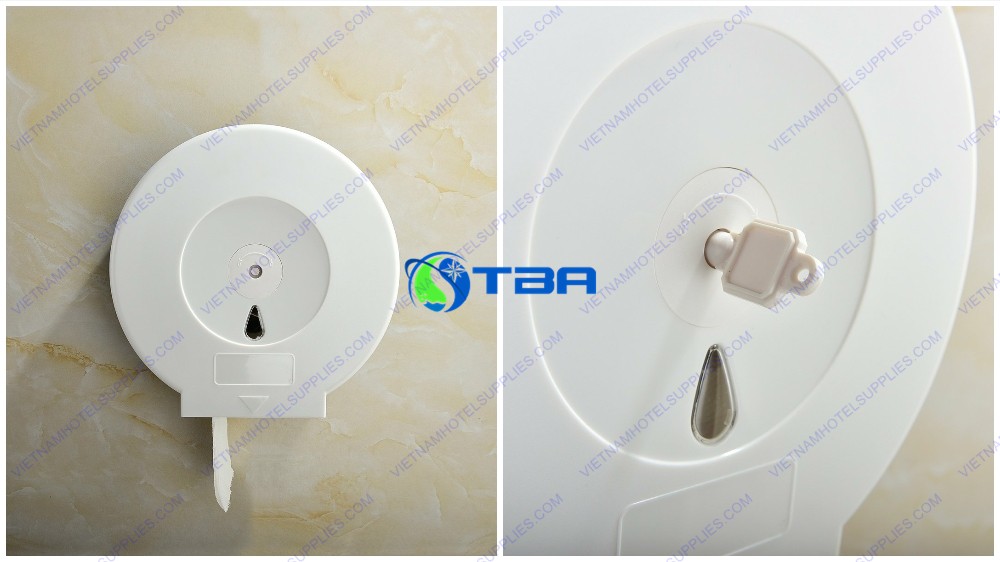 Hộp giấy vệ sinh cuộn tròn bằng nhựa màu trắng