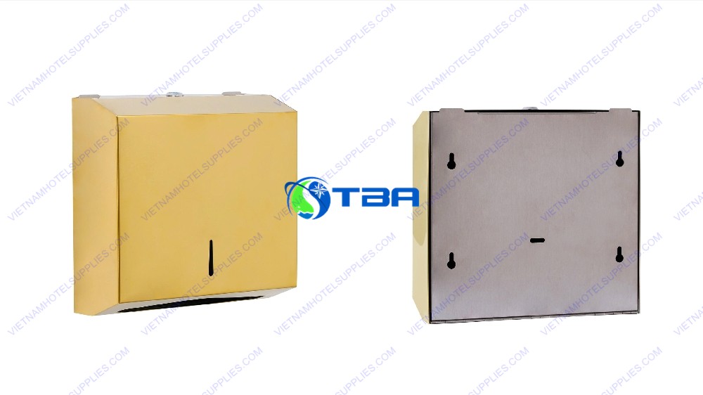 Hộp đựng khăn giấy lau tay vuông inox vàng Asia