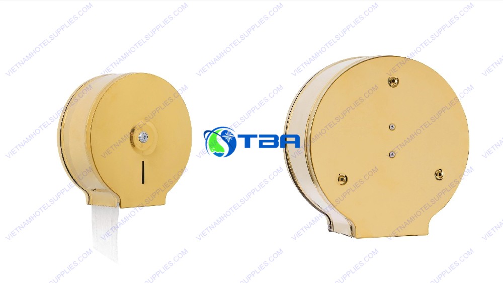 Hộp đựng giấy vệ sinh cuộn tròn khổ lớn được làm từ vật liệu cao cấp inox mạ vàng tạo điểm nhấn cho không gian sử dụng thêm phần cá tính. Màu sắc mạ vàng ánh kim sáng bóng nổi bật không gian sử dụng sang trọng & tinh tế từ những chi tiết nhỏ nhất.