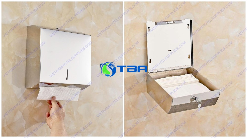 Hộp đựng khăn giấy lau tay inox vuông cỡ lớn