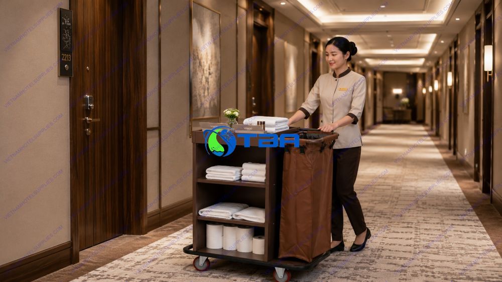 xe làm vệ sinh buồng phòng ba tầng sử dụng trong khách sạn