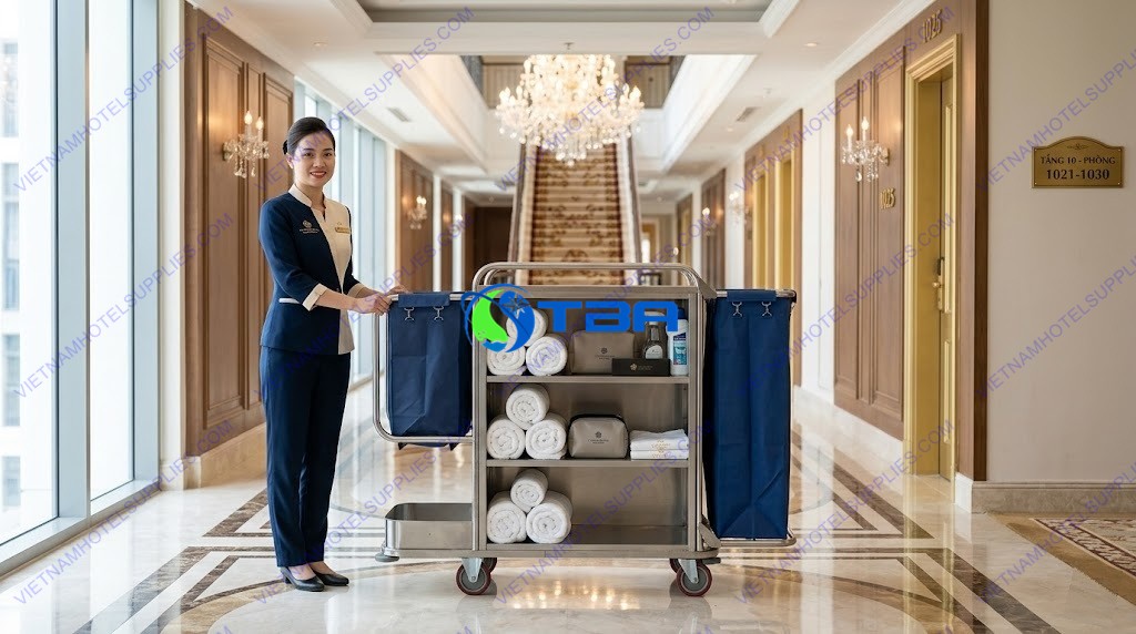 xe làm buồng phòng khách sạn tay gấp