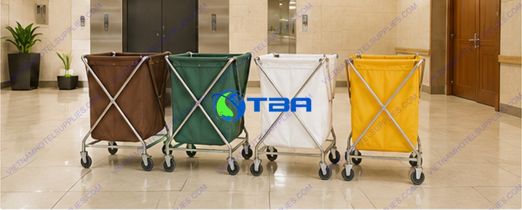 xe thu gom đồ vải inox chữ X gấp gọn
