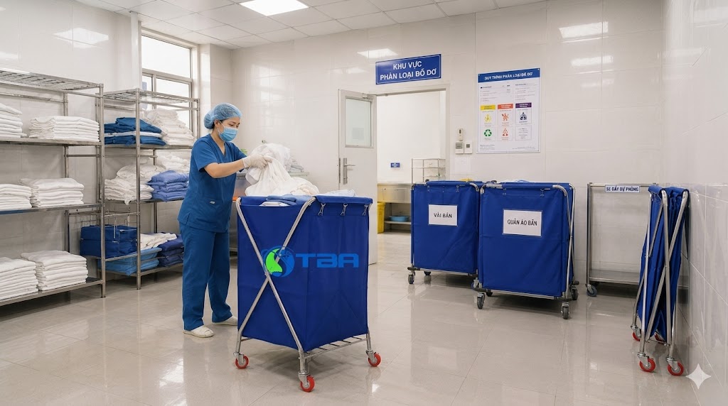 xe vệ sinh chữ X thu gom đồ dơ inox