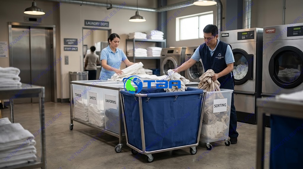 xe thu gom đồ vải inox sử dụng thực tế