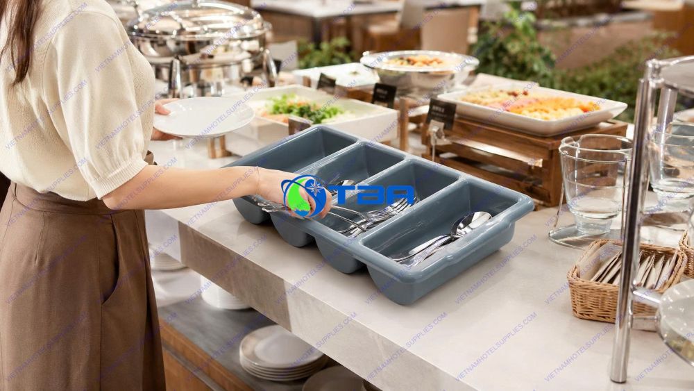 Rack nhựa PP đựng dao muỗng nĩa cho nhà hàng buffet