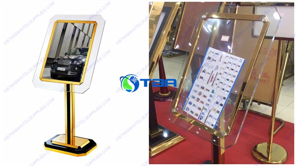 Bảng menu inox mạ vàng mặt kính cao cấp