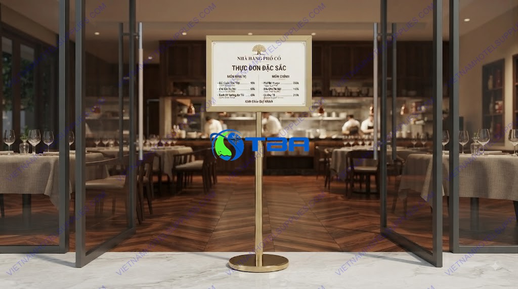 Bảng menu thông tin inox vàng 2 mặt