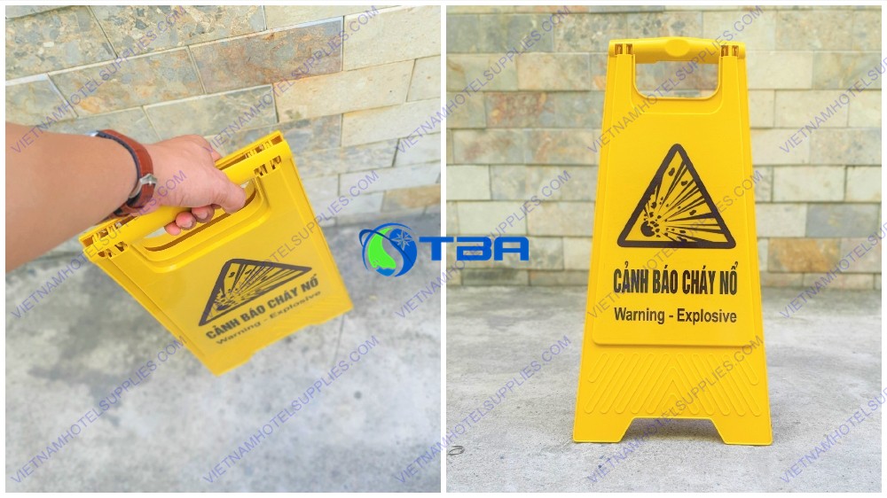 Biển CẢNH BÁO CHÁY NỔ đặt sàn chữ A