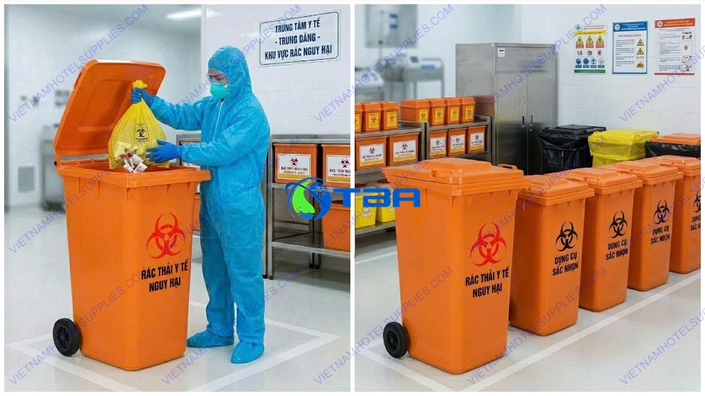 thùng rác y tế nguy hại màu cam 240L