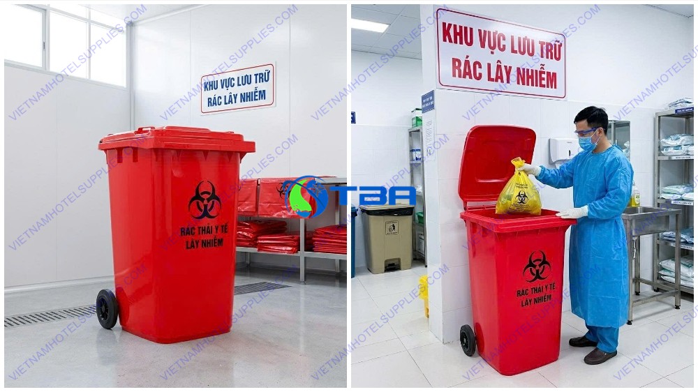 thùng rác y tế lây nhiễm 240L màu đỏ