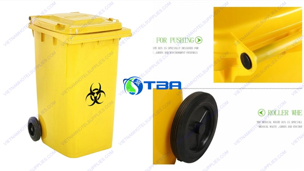 Thùng phân loại rác nhựa Xanh - Vàng - Đỏ 120L